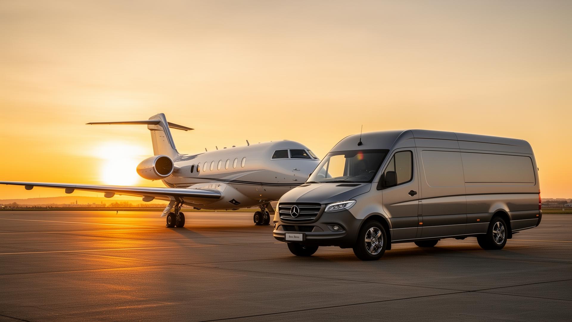 Jetonix Challenger 3500 and service van on the ramp at sunset